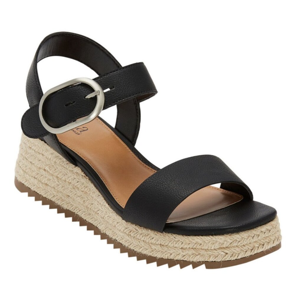 Jute Platform Wedge Sandal Black Natural Women Size 8.5 Ankle Strap New In Box